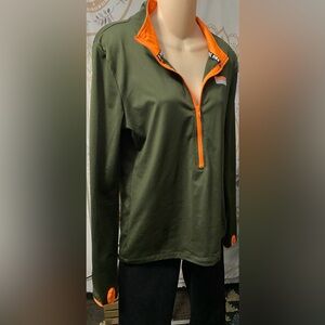 Victoria's Secret Pink L Ultimate Olive Green Neon Orange 1/2 Zip Pullover Shirt